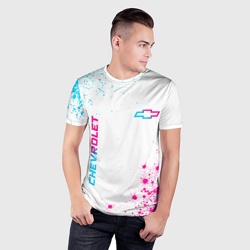 Мужская спорт-футболка Chevrolet neon gradient style: надпись, символ / 3D-принт – фото 3