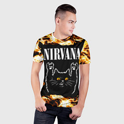 Футболка спортивная мужская Nirvana рок кот и огонь, цвет: 3D-принт — фото 2