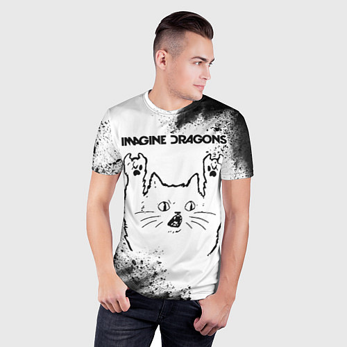 Мужская спорт-футболка Imagine Dragons рок кот на светлом фоне / 3D-принт – фото 3