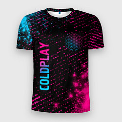 Мужская спорт-футболка Coldplay - neon gradient: надпись, символ