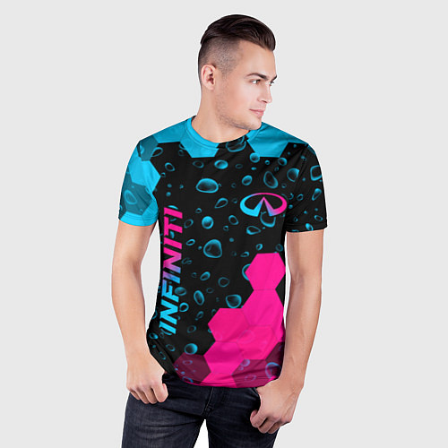 Мужская спорт-футболка Infiniti - neon gradient: надпись, символ / 3D-принт – фото 3
