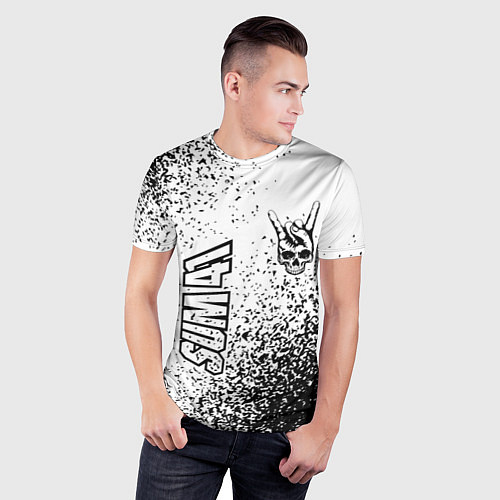 Мужская спорт-футболка Sum41 и рок символ на светлом фоне / 3D-принт – фото 3