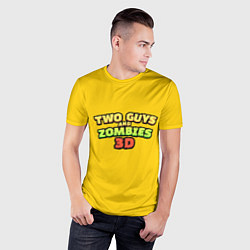 Футболка спортивная мужская Two Guys & Zombies 3D - Лого на желтом, цвет: 3D-принт — фото 2