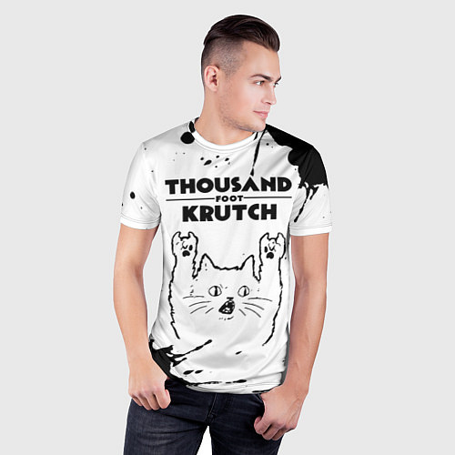 Мужская спорт-футболка Thousand Foot Krutch рок кот на светлом фоне / 3D-принт – фото 3