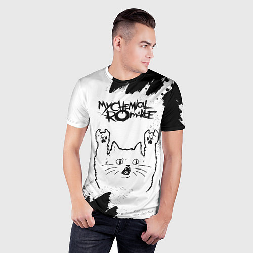 Мужская спорт-футболка My Chemical Romance рок кот на светлом фоне / 3D-принт – фото 3