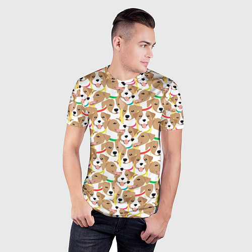 Мужская спорт-футболка Джек рассел терьер в разноцветных ошейниках / 3D-принт – фото 3