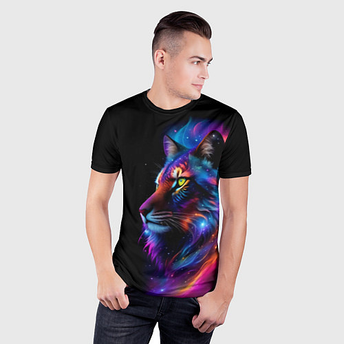 Мужская спорт-футболка Лев в космосе и звезды / 3D-принт – фото 3