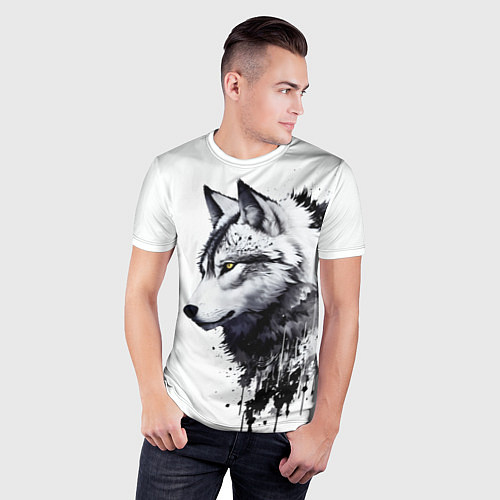 Мужская спорт-футболка Белый волк - краски / 3D-принт – фото 3