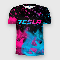 Футболка спортивная мужская Tesla - neon gradient: символ сверху, цвет: 3D-принт