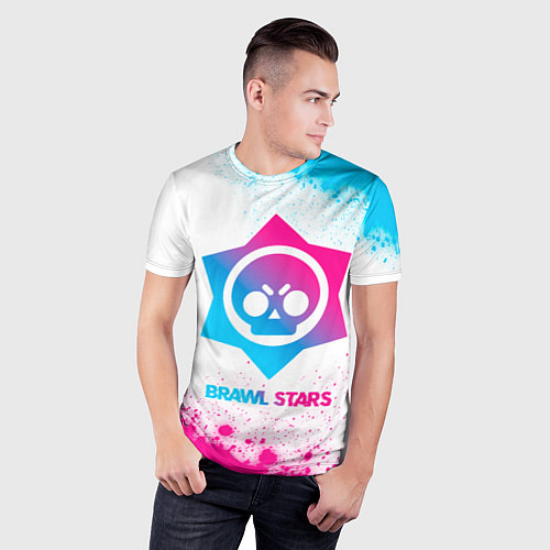 Мужская спорт-футболка Brawl Stars neon gradient style / 3D-принт – фото 3