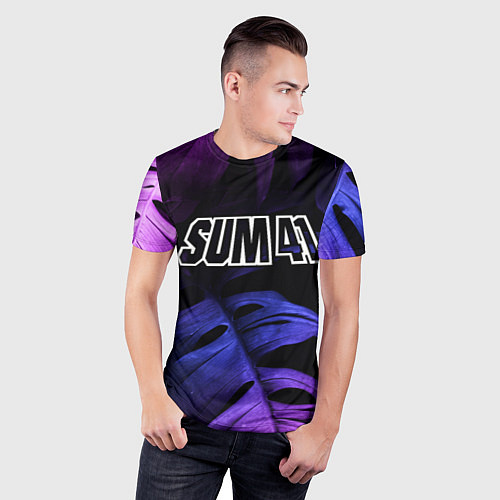 Мужская спорт-футболка Sum41 neon monstera / 3D-принт – фото 3