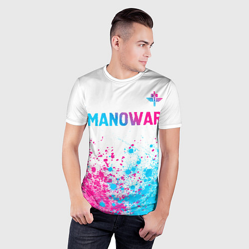 Мужская спорт-футболка Manowar neon gradient style: символ сверху / 3D-принт – фото 3