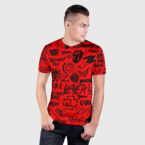 Мужская спорт-футболка Лучшие рок группы на красном / 3D-принт – фото 3