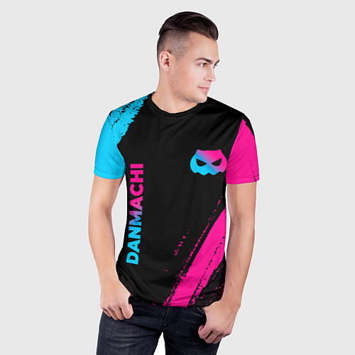 Мужская спорт-футболка DanMachi - neon gradient: надпись, символ / 3D-принт – фото 3