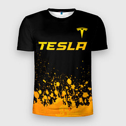 Футболка спортивная мужская Tesla - gold gradient: символ сверху, цвет: 3D-принт