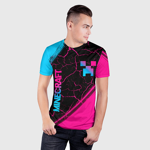Мужская спорт-футболка Minecraft - neon gradient: надпись, символ / 3D-принт – фото 3