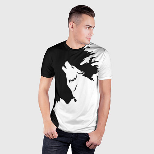 Мужская спорт-футболка Волчий вой в горах / 3D-принт – фото 3