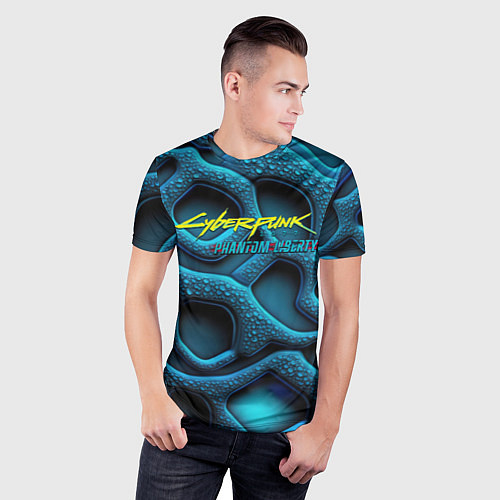 Мужская спорт-футболка Cyberpunk 2077 phantom liberty blue abstract / 3D-принт – фото 3