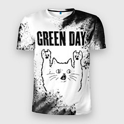 Футболка спортивная мужская Green Day рок кот на светлом фоне, цвет: 3D-принт