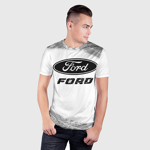 Мужская спорт-футболка Ford speed на светлом фоне со следами шин / 3D-принт – фото 3