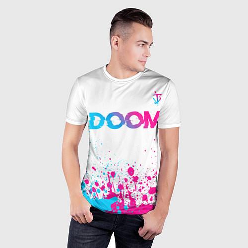 Мужская спорт-футболка Doom neon gradient style: символ сверху / 3D-принт – фото 3