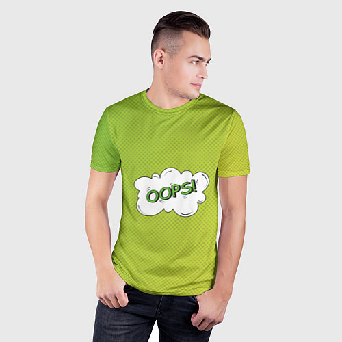 Мужская спорт-футболка Oops на градиенте зеленом / 3D-принт – фото 3
