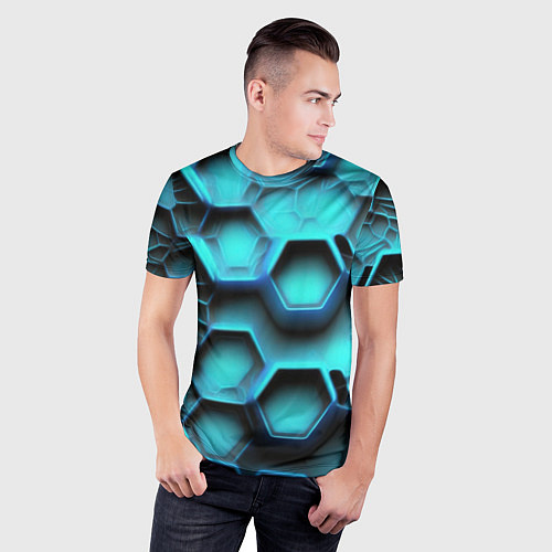Мужская спорт-футболка Броня из неоновых плит / 3D-принт – фото 3