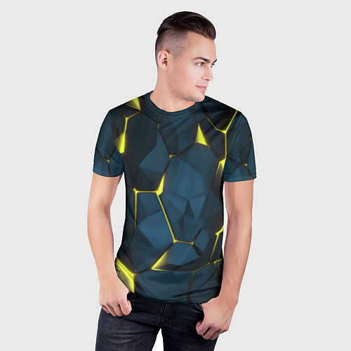Мужская спорт-футболка Желтые неоновые плиты / 3D-принт – фото 3