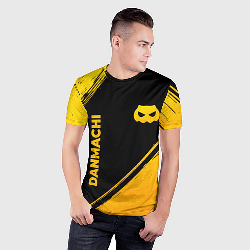 Мужская спорт-футболка DanMachi - gold gradient: надпись, символ / 3D-принт – фото 3