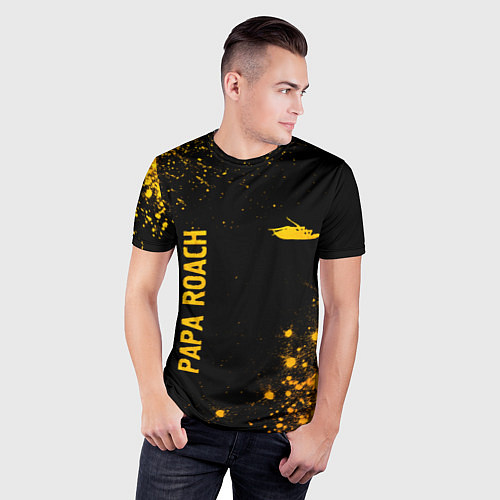 Мужская спорт-футболка Papa Roach - gold gradient: надпись, символ / 3D-принт – фото 3