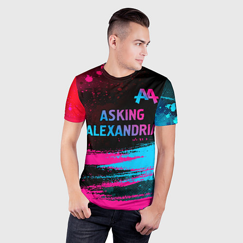 Мужская спорт-футболка Asking Alexandria - neon gradient: символ сверху / 3D-принт – фото 3