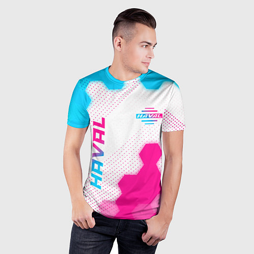 Мужская спорт-футболка Haval neon gradient style: надпись, символ / 3D-принт – фото 3