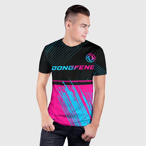 Мужская спорт-футболка Dongfeng - neon gradient: символ сверху / 3D-принт – фото 3
