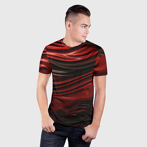 Мужская спорт-футболка Кожаная красная и черная текстура / 3D-принт – фото 3