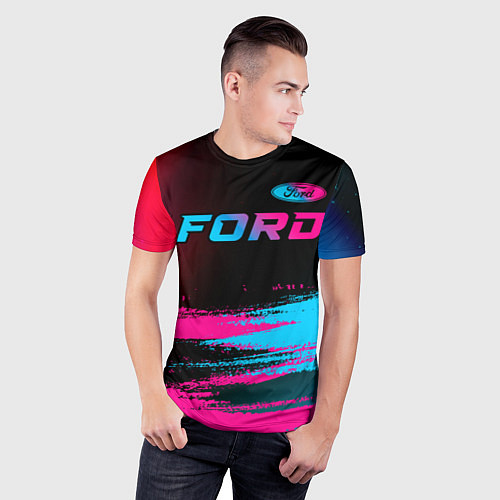 Мужская спорт-футболка Ford - neon gradient: символ сверху / 3D-принт – фото 3