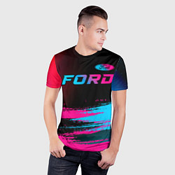 Футболка спортивная мужская Ford - neon gradient: символ сверху, цвет: 3D-принт — фото 2