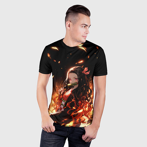 Мужская спорт-футболка Незуко и пламя - клинок / 3D-принт – фото 3