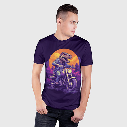 Мужская спорт-футболка Динозавр на мотоцикле / 3D-принт – фото 3