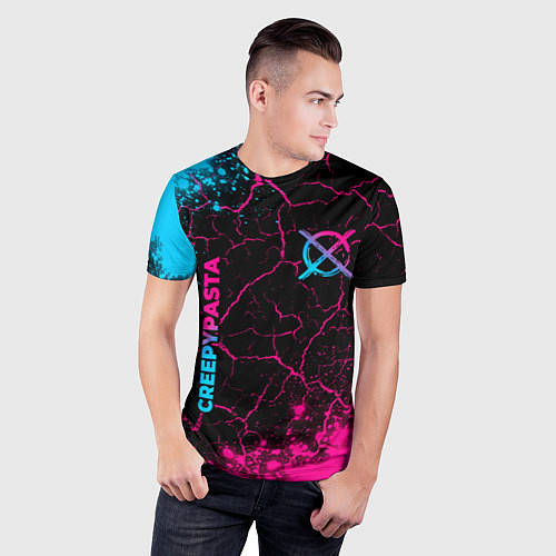 Мужская спорт-футболка CreepyPasta - neon gradient: надпись, символ / 3D-принт – фото 3