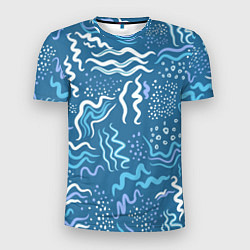 Мужская спорт-футболка Абстрактные линии на голубом фоне