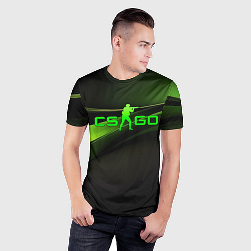 Мужская спорт-футболка CS GO black green logo / 3D-принт – фото 3