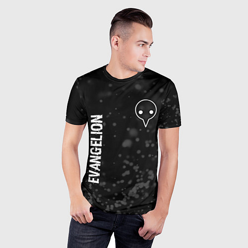 Мужская спорт-футболка Evangelion glitch на темном фоне: надпись, символ / 3D-принт – фото 3