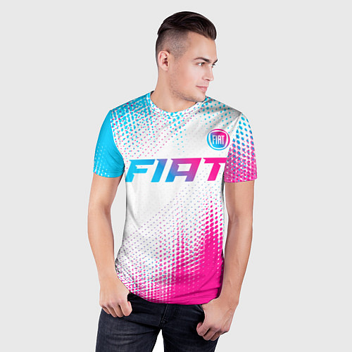 Мужская спорт-футболка Fiat neon gradient style: символ сверху / 3D-принт – фото 3