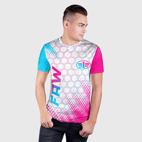 Мужская спорт-футболка FAW neon gradient style: надпись, символ / 3D-принт – фото 3