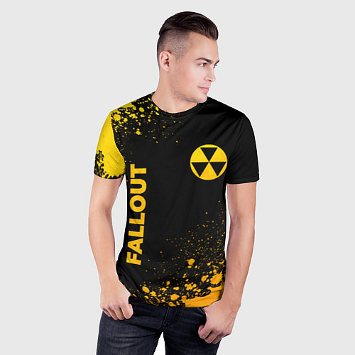 Мужская спорт-футболка Fallout - gold gradient: надпись, символ / 3D-принт – фото 3