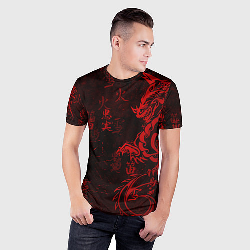Мужская спорт-футболка Красный дракон - иероглифы / 3D-принт – фото 3