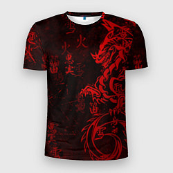 Футболка спортивная мужская Красный дракон - иероглифы, цвет: 3D-принт