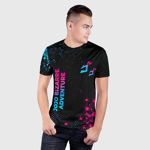 Мужская спорт-футболка JoJo Bizarre Adventure - neon gradient: надпись, с / 3D-принт – фото 3
