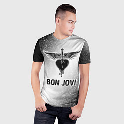 Футболка спортивная мужская Bon Jovi glitch на светлом фоне, цвет: 3D-принт — фото 2