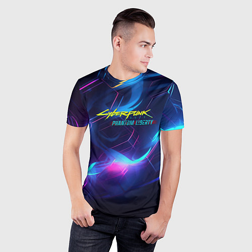 Мужская спорт-футболка Cyberpunk phantom logo neon / 3D-принт – фото 3